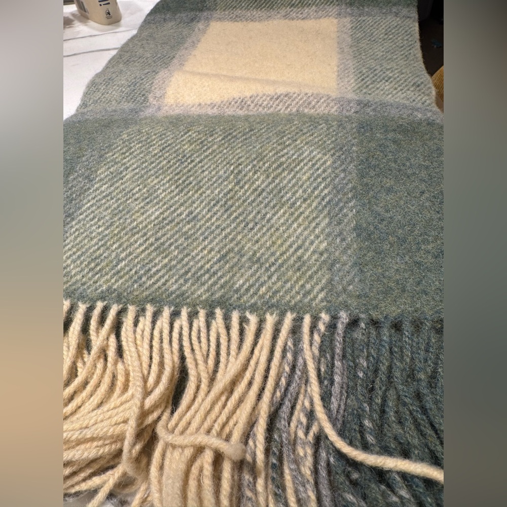 Biddy Murphy NWT Plaid Wool Throw Blanket - Green and Cream